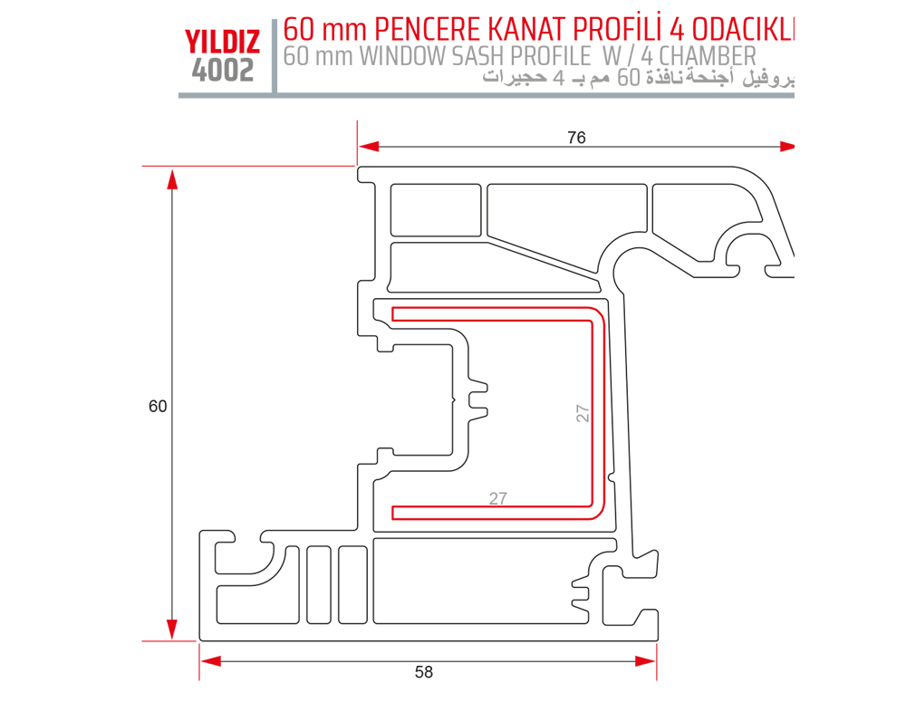 60 LIK PENCERE KANAT PROFİLİ 4 ODA